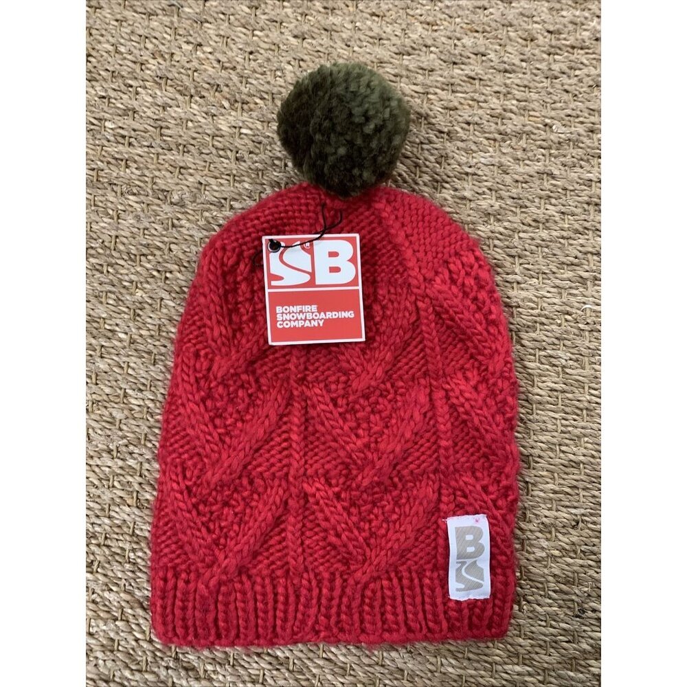bonfire snowboarding company red‎ knit beanie hat New NWT Winter Cap Ski